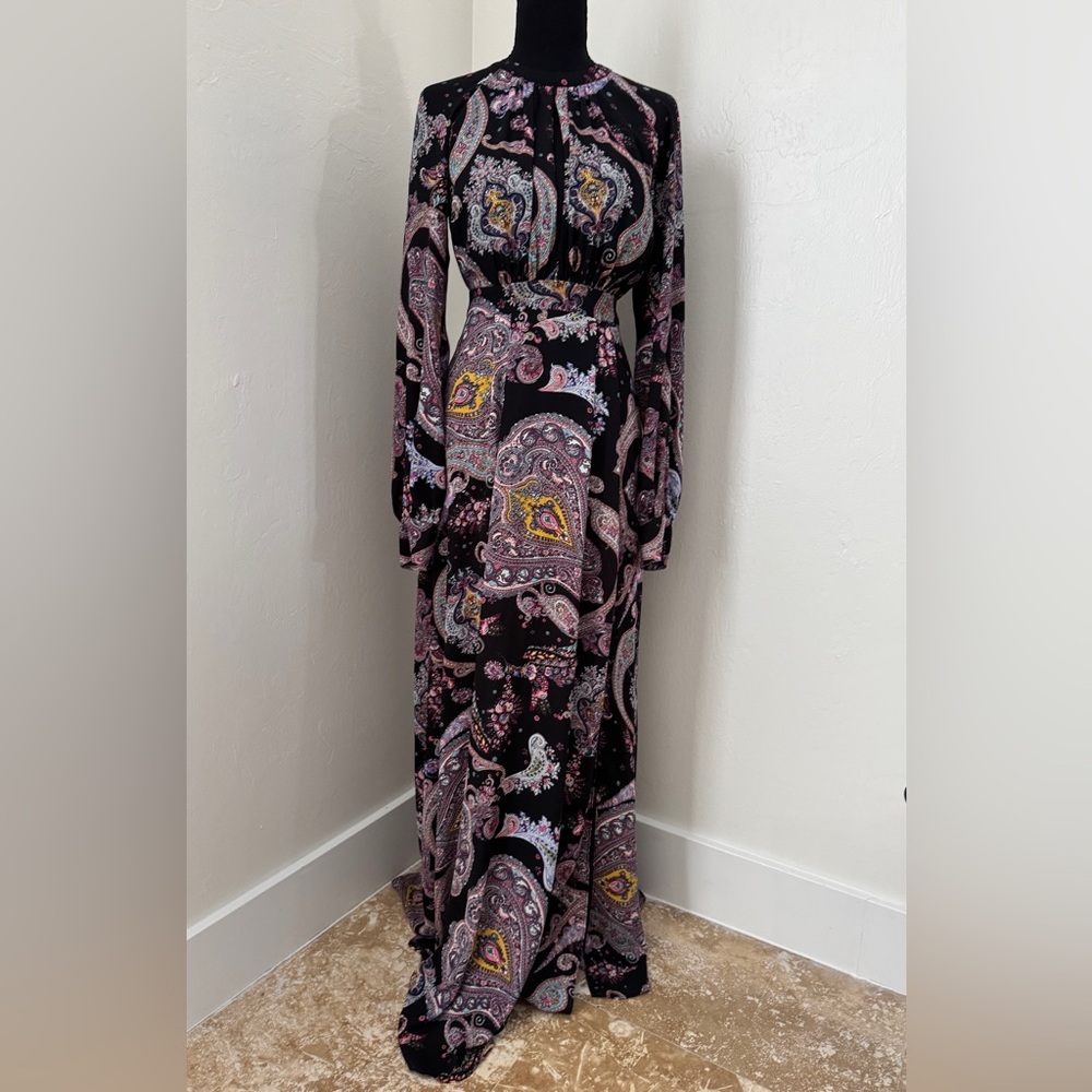 Express Long Sleeve Dress with Black and Pink Paisley